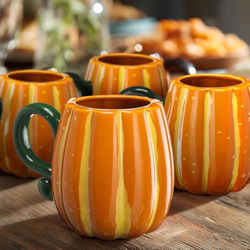 Orange Fall Pumpkin Mug 16oz Ceramic Coffee Cup - Halloween & Thanksgiving