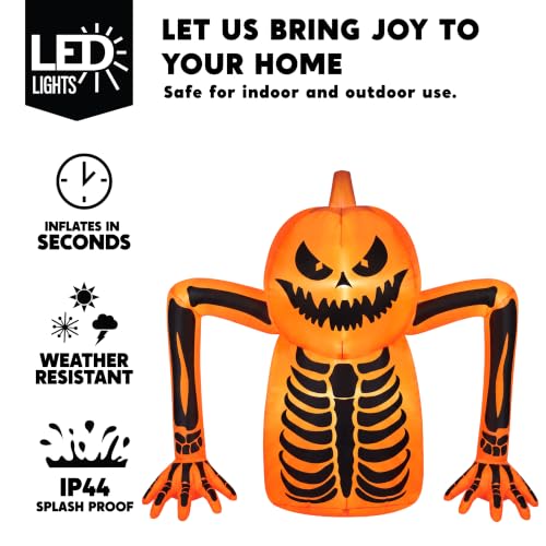 Halloween Pumpkin Skeleton Inflatable Decoration with LED Lights - Orange Skeleton, 5.5FT
