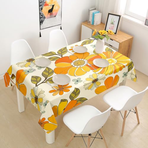 Multi Color Fairy Floral Table Cover - 55x55 Square Watercolor Retro Daisy
