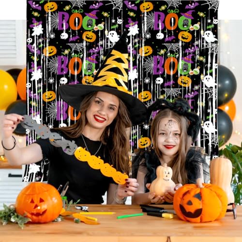 Halloween Foil Fringe Curtains - 2 Pack Black, Orange, Purple Tinsel Party Decorations