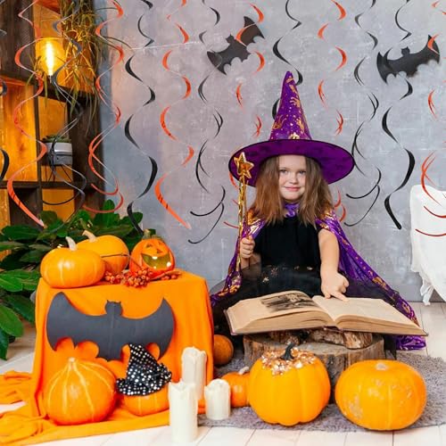 Halloween Birthday Hanging Swirl Decorations Set - Black and Orange, 20 Pieces