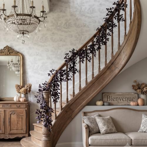 2 Pack Fall Garland - Artificial Autumn Leaves with Faux Plum for Fireplace Mantel & Home Decor