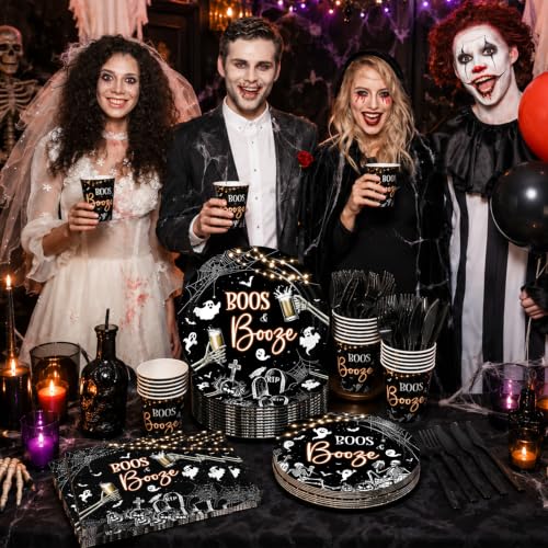 144PCS Halloween Skeleton Party Tableware Set Plates Napkins Cups Cutlery