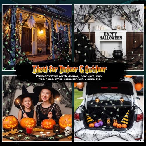 Simgoing Halloween Spider Webs Set with 200 Glow-in-the-Dark Spiders - Black / 204 Variation