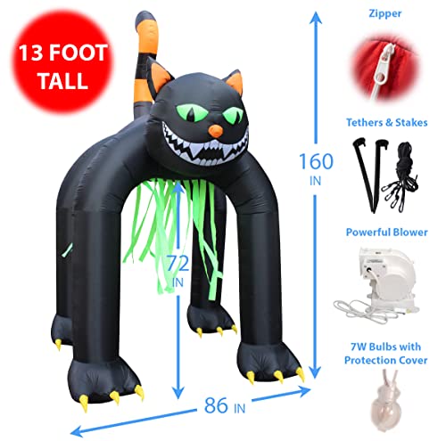 Inflatable Halloween Archway with Black Cat Design - 13 Ft Tall, Self-Inflating Outdoor Decor