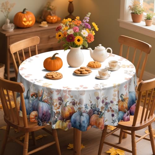 Blue Pumpkin Halloween Round Tablecloth 70 Inch Fall Decor