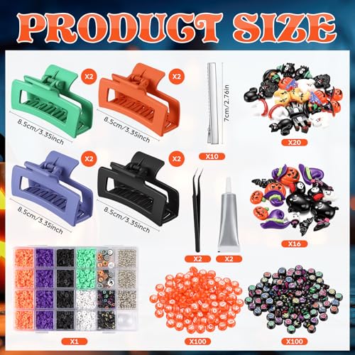 Halloween Colorful DIY Hair Claw Clips Set with Pumpkin Bat Ghost - 8 Pieces - Halloween / Colorful