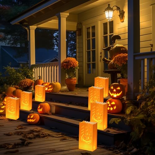 Halloween Christmas Luminary Candle Bags - Pumpkin, 24 Pack