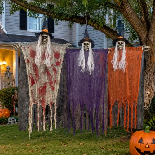 Halloween Skeleton Decorations Set - Red & Orange 43 Inch Hanging Spooky Decor with Poseable Arms for Porch Yard & Party