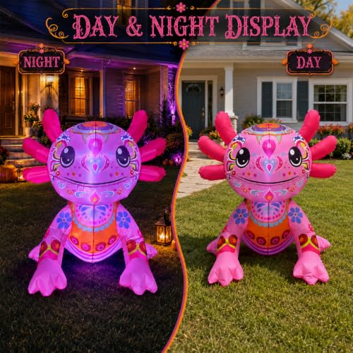 4FT Inflatable Halloween Axolotl Decor with LED Lights for Day of the Dead & Halloween