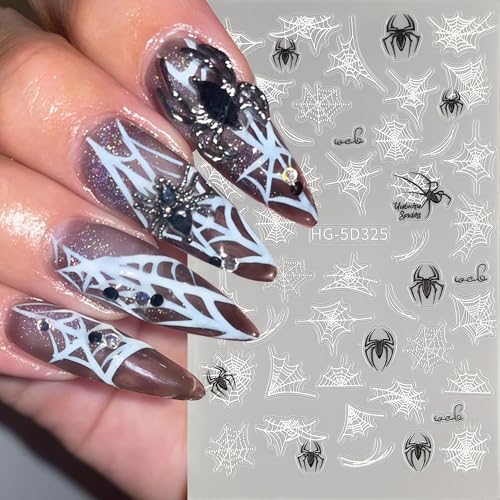Halloween Spider Nail Stickers - 3D Self-Adhesive Web & Spider Design - Variation of Spider