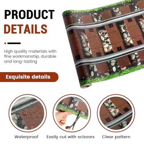 Railroad Track Table Runner for Western Party Decorations 15 Inch x 32 Ft