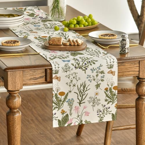 Wildflowers Floral Table Runner 13x90 Inch Beige for Kitchen & Dining