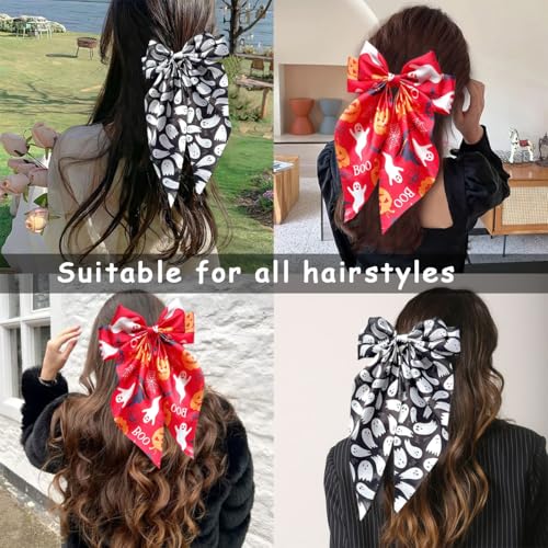 Halloween Hair Clips for Women 2-Pack Ghost Pumpkin Bows Cosplay Accessory