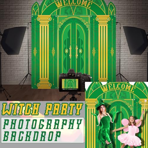 Witch Theme Green Castle Door Cover Set - Fairytale Backdrop for Halloween Party Decorations