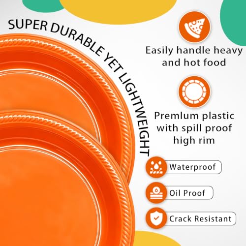 BONSINY 10 Inch Orange Plastic Plates - 100 Pack Disposable Party Tableware - Variation: Orange / 100 Pcs