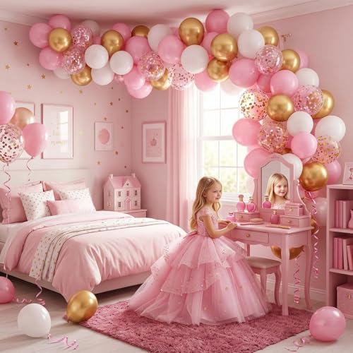 Pink White Birthday Party Balloons Set - 60 Count 12 Inch Latex Decor