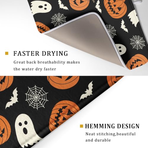 Halloween Dish Drying Mat for Kitchen Counter 24x18 Inch Pumpkin Spiderweb Reversible Microfiber
