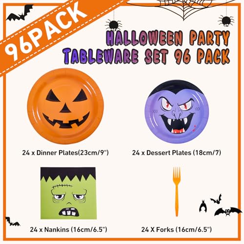 Halloween Paper Plate and Napkin Set for Parties, 96 Pieces