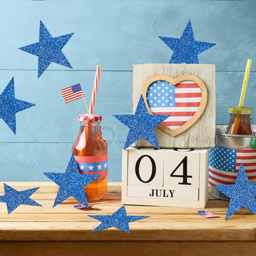 Blue Star Cardboard Cutouts - 80 Glitter Stars for 4th of July & Party Decor - 6in - Blue