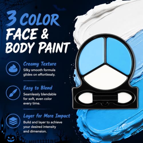 Ice Queen Face & Body Paint Kit - Blue & White Oil-Based Makeup with Applicator