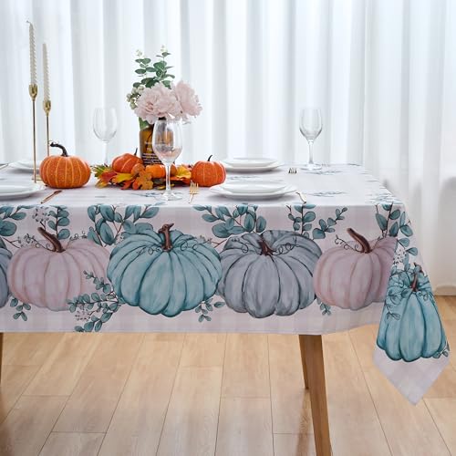 V42 Blue Fall Pumpkin Tablecloth 60x102 Inch Rectangular Outdoor Thanksgiving Decor