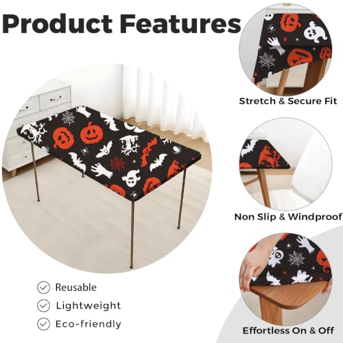 Halloween Fitted Table Cover 24x48 Inch Orange Pumpkin Spiders Cobweb Bat - Washable