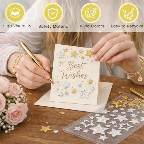 Gold and Silver Glitter Star Stickers - 12 Sheets for Party Wedding Christmas