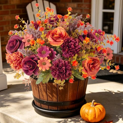 Artificial Fall Flowers for Vase - Orange & Brown Autumn Centerpiece