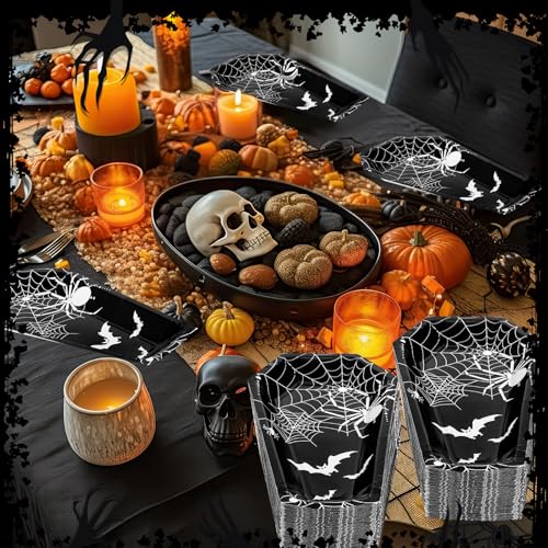 Halloween Coffin Paper Plates Party Tableware - Spider Style, 100 Pcs