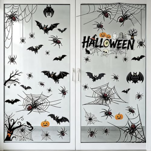 Halloween Window Clings - Ghost, Pumpkin, Bat, Spider, Skull Decoration (Style 6) - 10pcs