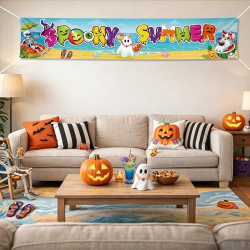 Summer Halloween Banner Tropical Beach Yard Decor for Parties