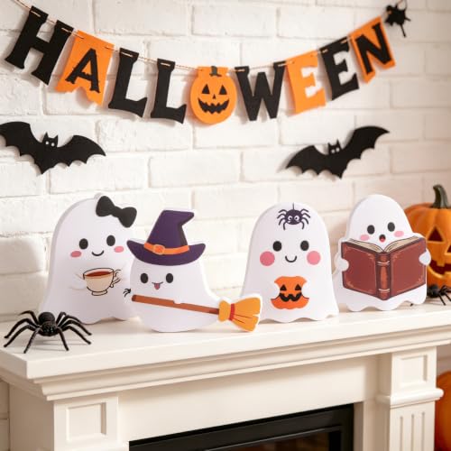 Halloween Ghost Tiered Tray Decor Set - Cute Indoor Tabletop Spooky Decorations