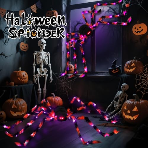 Giant 5.7ft Halloween Spider Web Decor with 58 LED Lights & 8 Modes