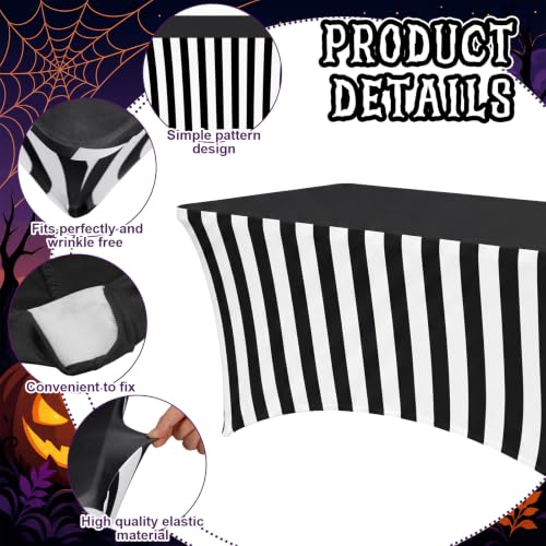 6ft Black and White Striped Spandex Tablecloth Halloween Decoration - Variation 1