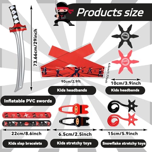 Karate Party Favor Set with Inflatable Swords Headbands Bracelets for Kids Boys Girls
