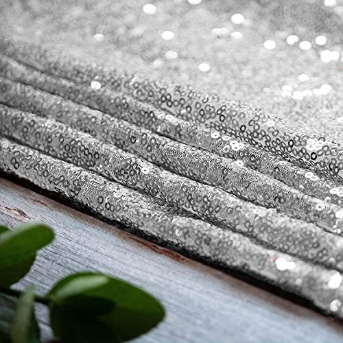 Silver Sequin Table Runner 12 Pack - 12x108 Inch Glitter Table Decor - Variation of THIS listing: 12" x 108" - 12pcs / Silver