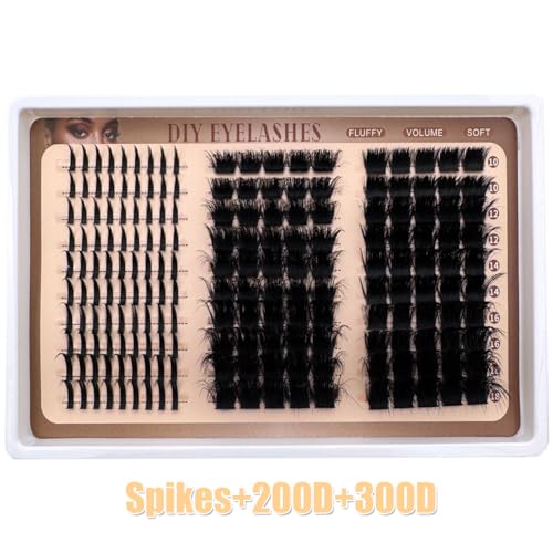 DIY Faux Mink Lash Clusters with Spikes - Wispy Fluffy Eyelash Extensions, Reusable False Eyelashes - Chase/M-200D+300D