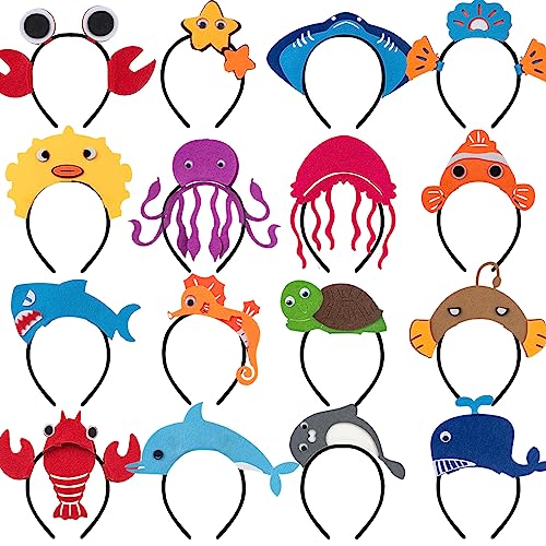 16-Pack Felt Sea Animal Headbands for Ocean Theme Party & Costume