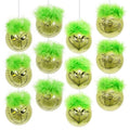 12Pcs Christmas Tree Ornaments Bulk - 3.15 Inch Lime Green Balls with Festive Designs