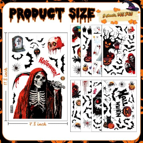 Halloween Window Clings Set - Spooky Castle Bat Web Bloody Stickers for Indoor Outdoor Glass Decor