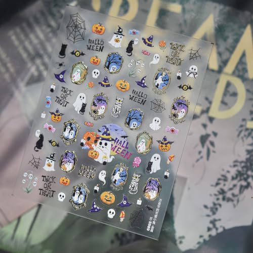 Halloween Nail Stickers 3D Embossed Ghost Pumpkin Skull - Style-36