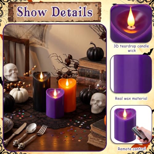 Retisee Heart Flameless Candle Set - Halloween Color Heart-Shaped Decor with Timer