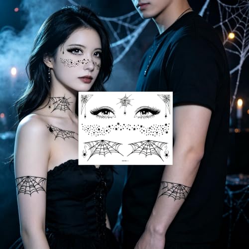 Spider Web Temporary Tattoos - Face & Eye Makeup Design, Waterproof, 4 Sheets