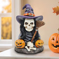 Halloween Skeleton Witch Decoration with Solar Eyes & Pumpkins - Indoor Figurine, Gothic Home Decor, Party Ornament - Variation of THIS Listing