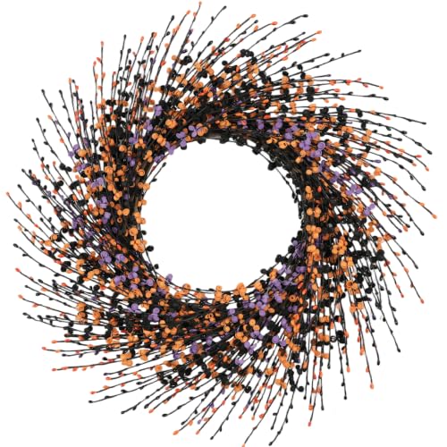24-Inch Halloween Wreath Black Orange Purple Front Door Decor - Handmade, Reusable Seasonal Decoration