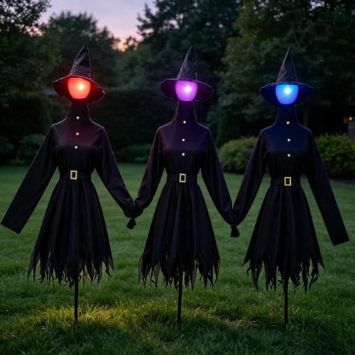 Halloween Glowing Witch Decor Set with Spooky Sound Garden Stakes - 3 Pack, 4.9 ft