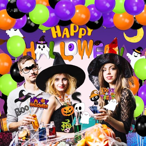 Halloween Party Decorations Kit with Backdrop, Photo Props, Balloons