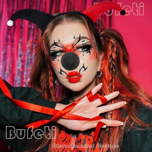 Halloween Clown Headband and Nose Set - Black Red, Medium - Costume Accessories
