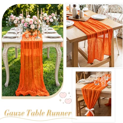 36x10FT Orange Cheesecloth Table Runner 2 Pack Rustic Boho Sheer Gauze for Dining & Events